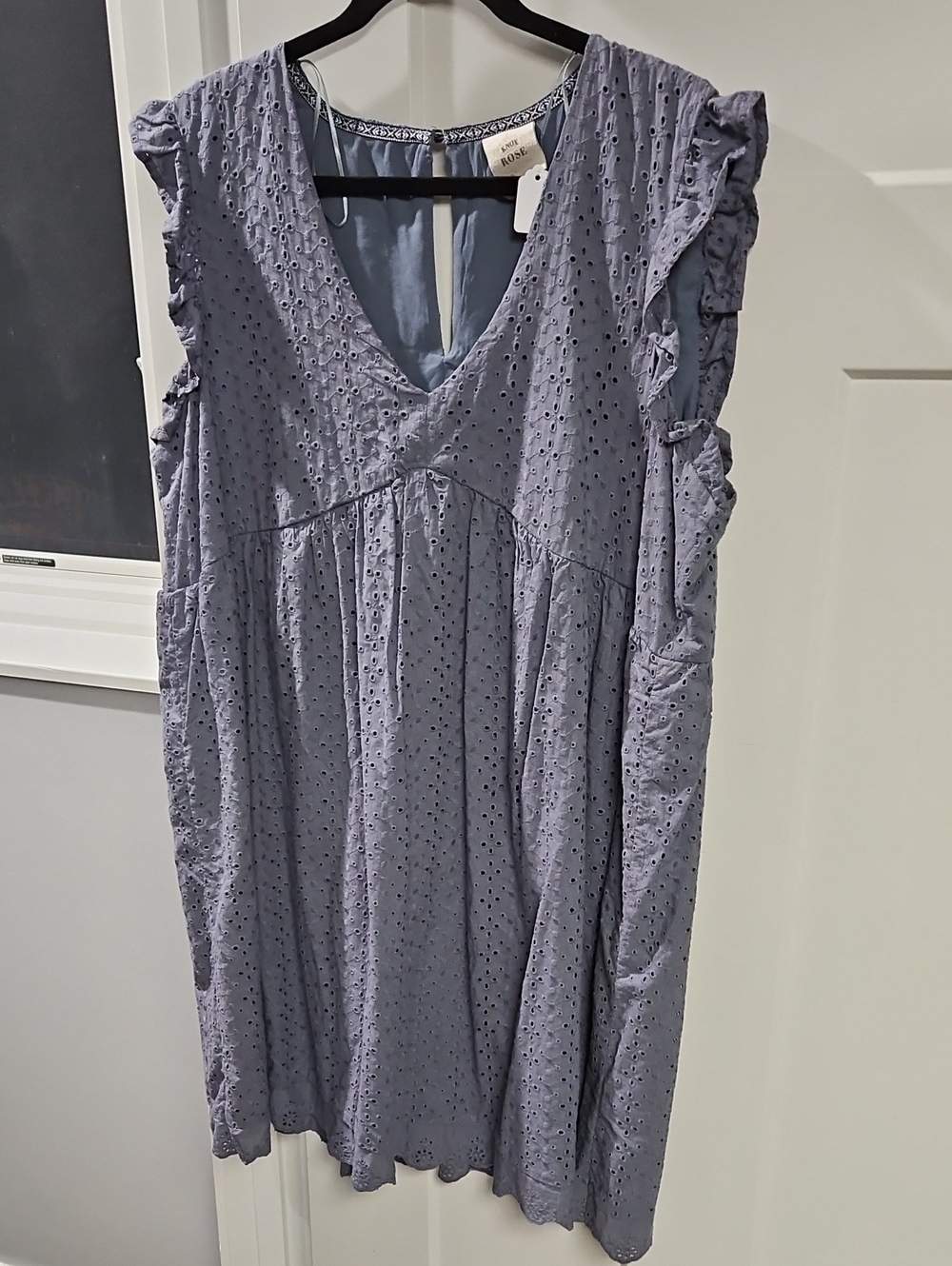 Knox Rose  Eyelet V-Neck Midi Dress with Ruffle Cap Sleeves
